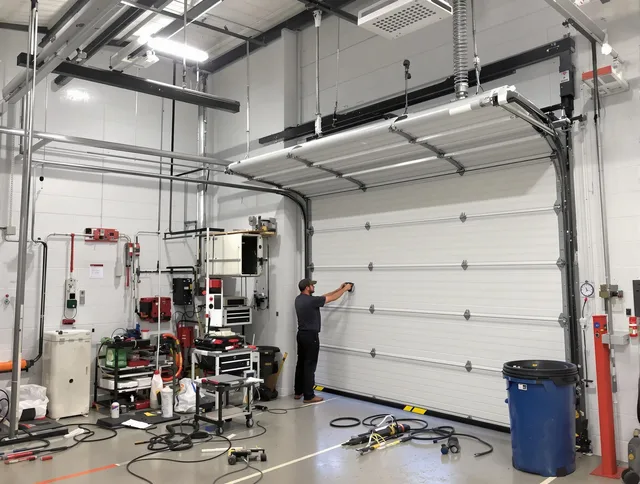 Ridgefield Garage Door Repair certified technician performing commercial door repair at a Ridgefield business facility