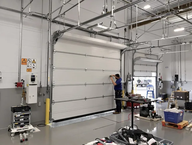 Commercial garage door repair being performed by Ridgefield Garage Door Repair expert in Ridgefield