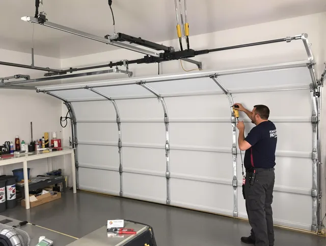 Ridgefield Garage Door Repair certified technician performing overhead door system repair in Ridgefield